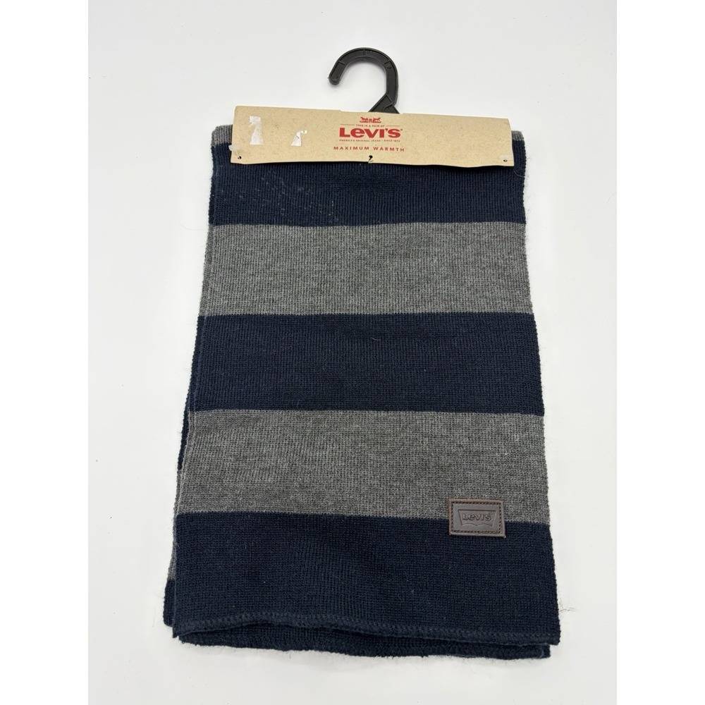 Levi's Men's Scarf One Size Navy Gray Striped NWT New Soft Knit Levi Strauss